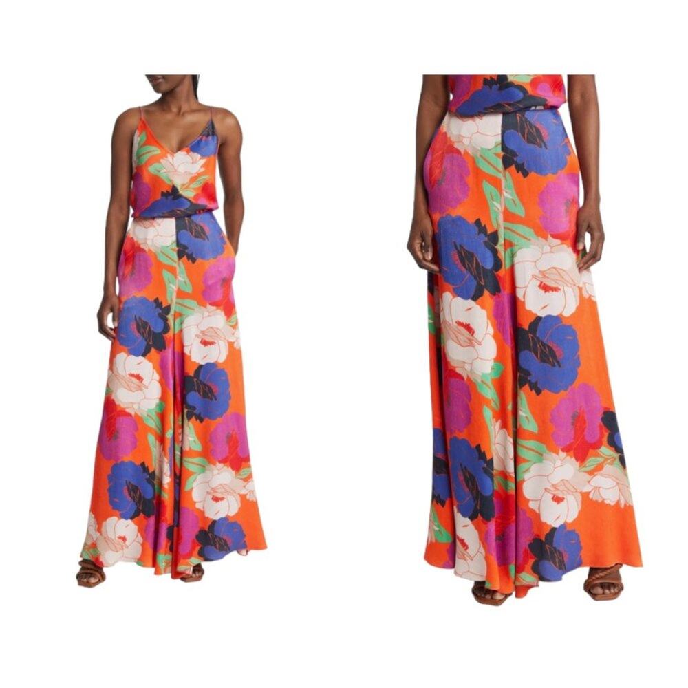 Careste Eloise Print Silk Palazzo Pants Demask Rose Size Small NWOT